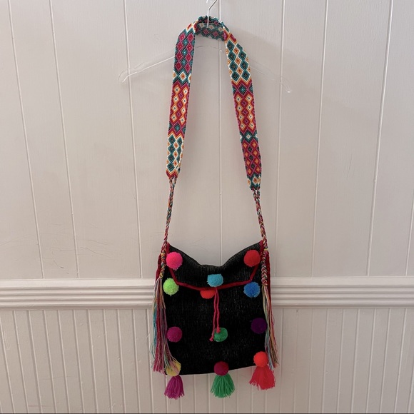 Made In Mexico Handbags - Handmade Mexican Pom Pom Crossbody Bag